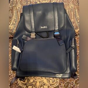 Michael Kors Men’s Navy Leather Backpack with Front Pocket